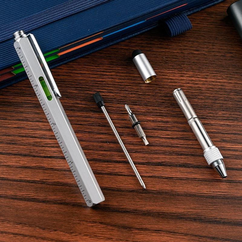 6 In 1 Tool Pen Multifunctional Rotary Ballpoint Pen Mini Level Metal Touch Screen Capacitive Pen