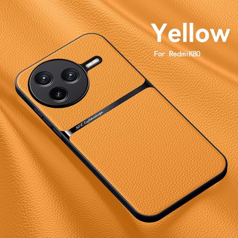 

For Redmi K80 K80 Pro leather texture built-in magnetic TPU soft edge anti-drop anti-fingerprint phone case For Redmi K80 Pro жовтий