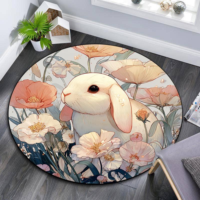Bunny Round Area Rug,Carpet Rug for Living Room Bedroom Sofa Playroom Decor,Non-slip Floor Mat