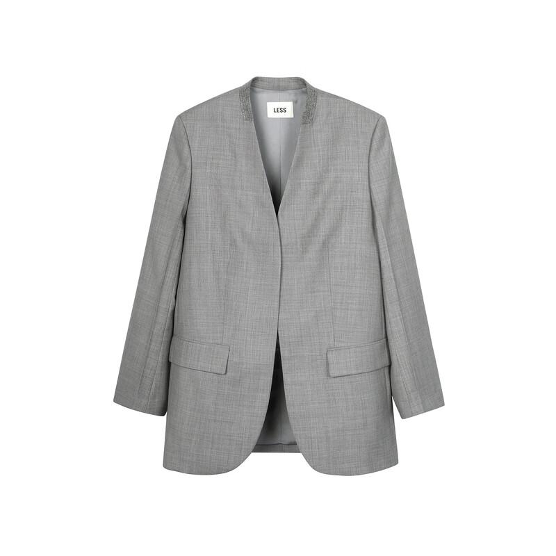 Less Women's Loose Fit Merino Wool Blend Long Blazer