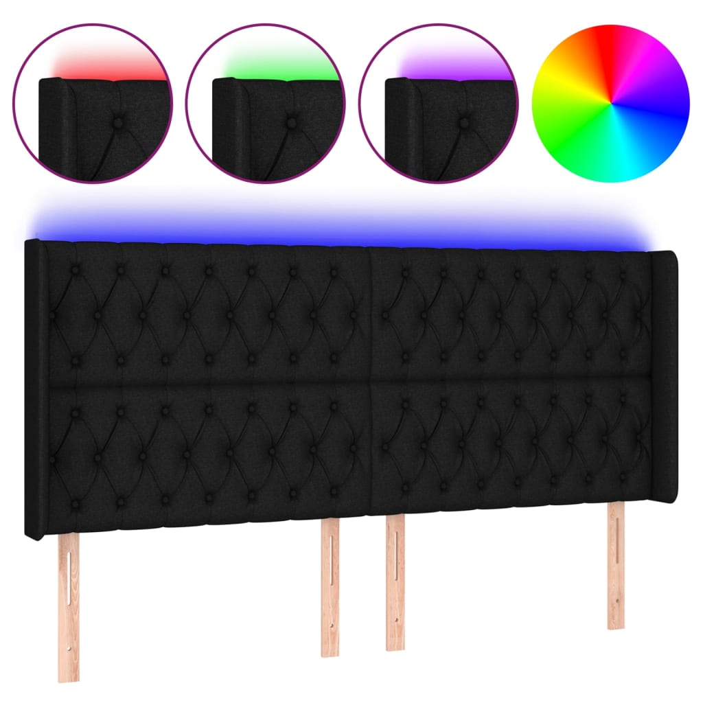 Vidaxl Bed Headboard with LED, Black, 183X16X118/128 Cm, Fabric