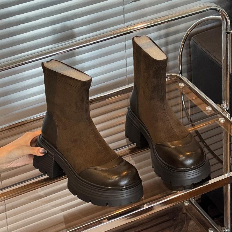 7cm height increasing short tube boots for women with thick heels and high heels new spring and autumn versatile boots for 2025 40 коричневый 4290₽