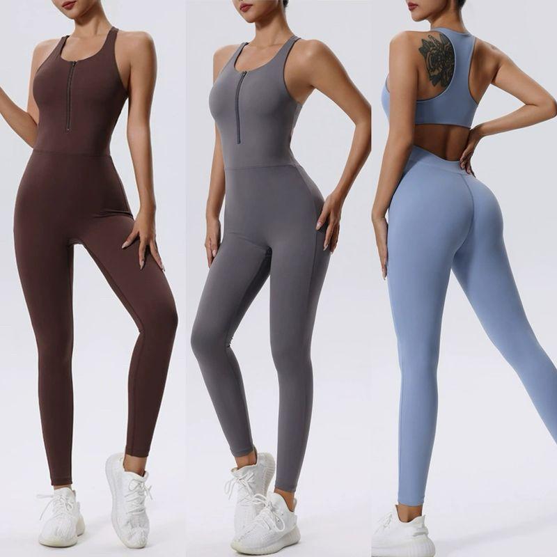 Yoga Bodysuit Women's Bra Nude Feel Sports Workout Clothes Training Dance One-Piece Hip Lifting Running Trousers Tight