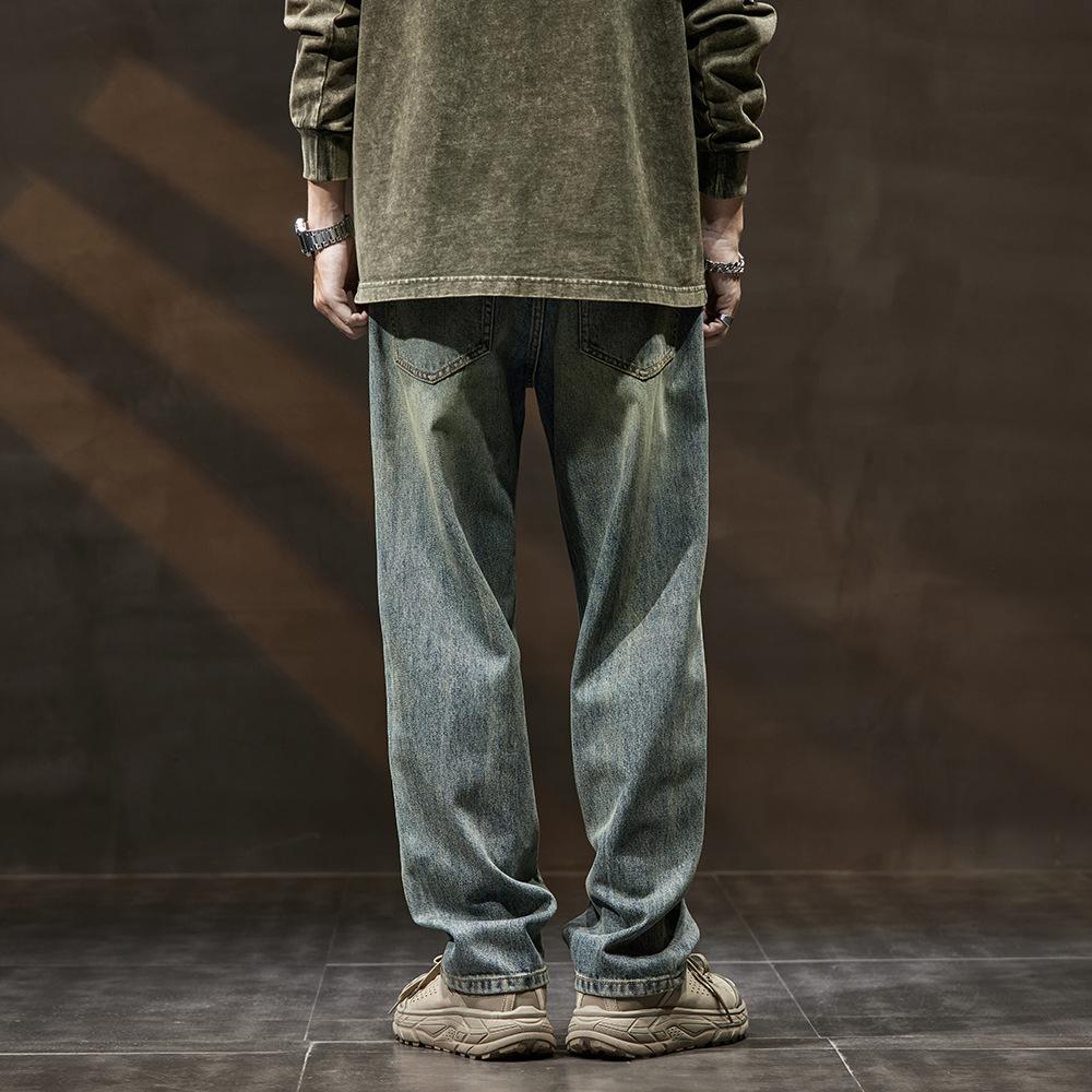 American Retro Straight Jeans Men's Autumn and Winter Loose Tide Brand High Street Large Size Pants Boys Wide Leg Trousers Tide