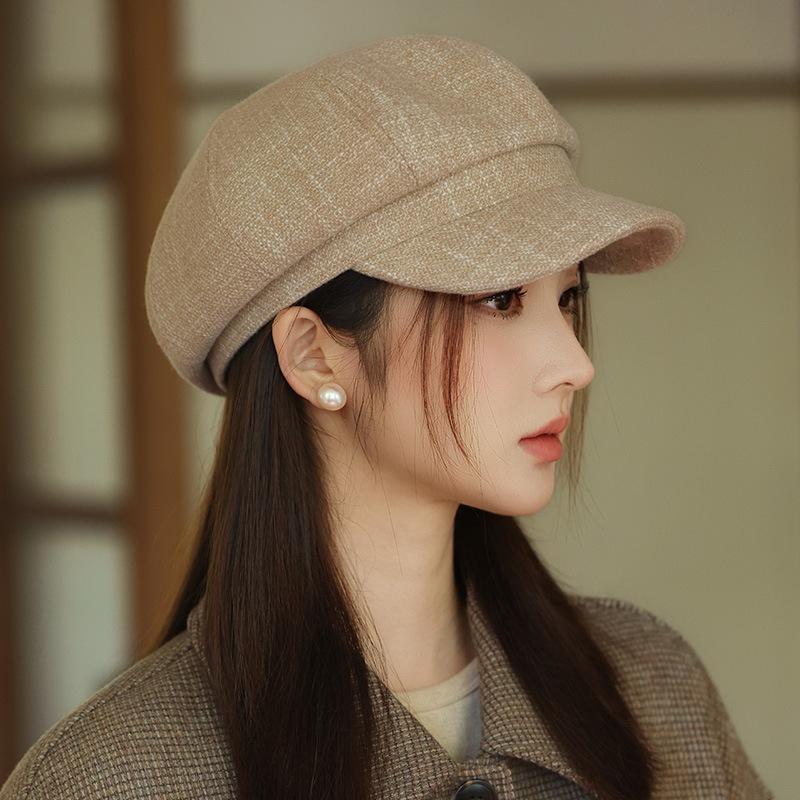 Autumn and winter hat female face small cap warm painter newsboy hat casual versatile octagonal hat