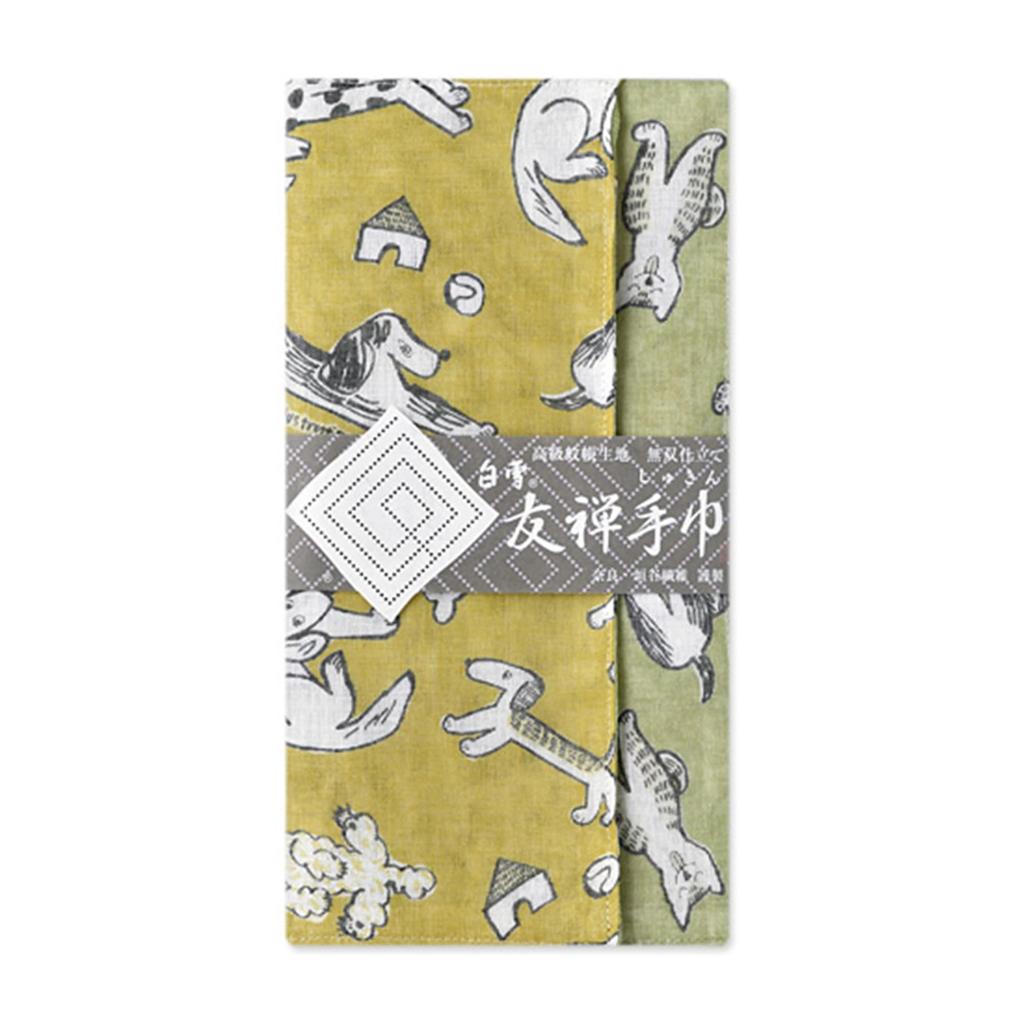Shirayuki Yuzen hand towel bow wow wow YE/GR