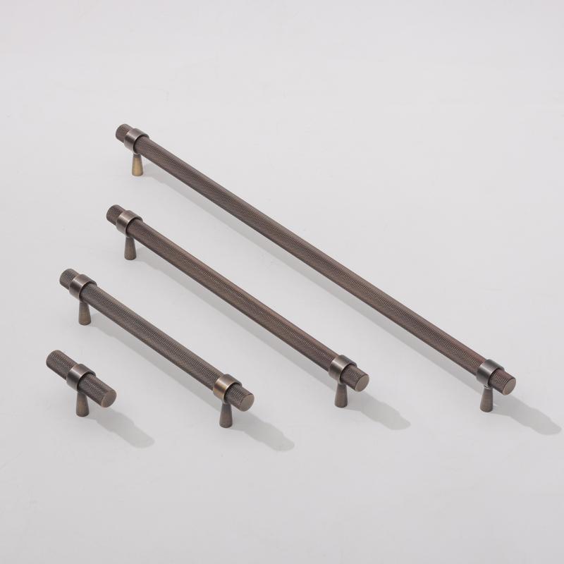 Antique Black Nickel Solid Brass Knurled T-Bar Handles Knobs for Furniture Cabinets Kitchens Drawers Wardrobes Dressers Bedroom