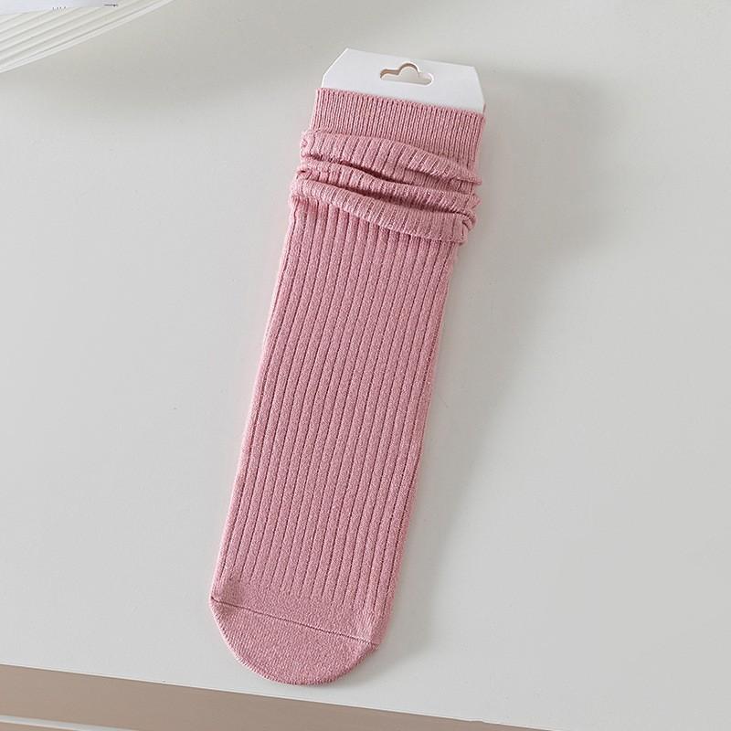 Wool Socks Children'S Stacking Socks Season Thickened Warm Solid Color Retro Versatile Sweat-Absorbing Deodorant Medium Tube Socks