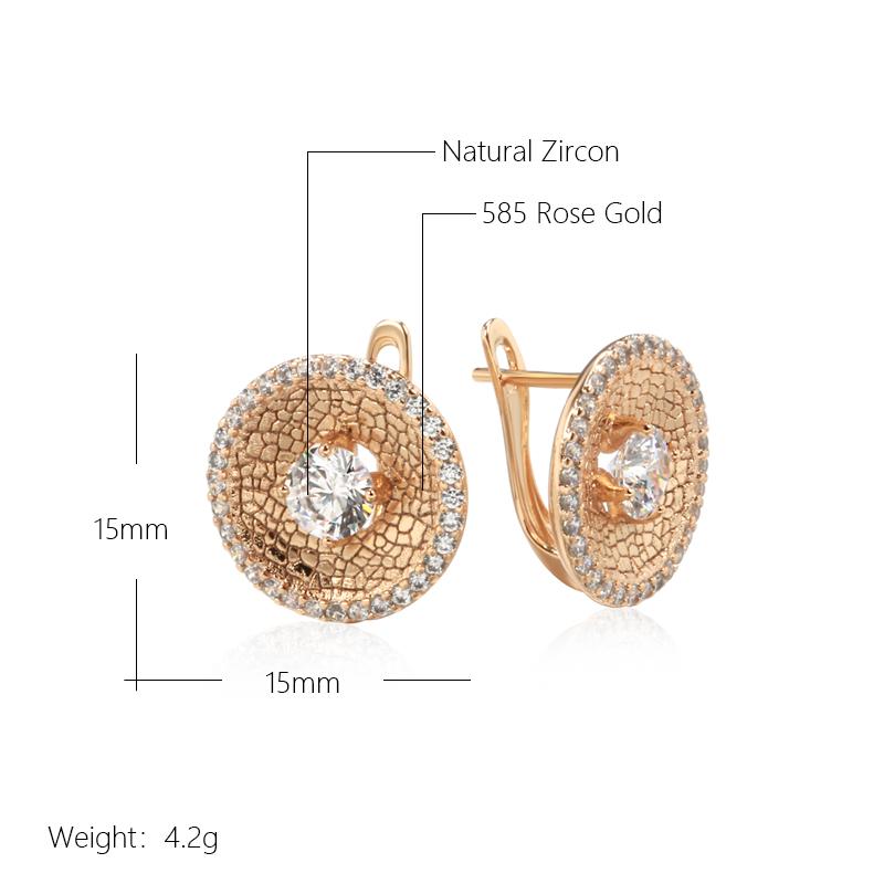 New Fashion Round Women Drop Earrings  Rose Gold Color Unique Pattern Full Natural Zircon Earrings Fine Daily Jewelry