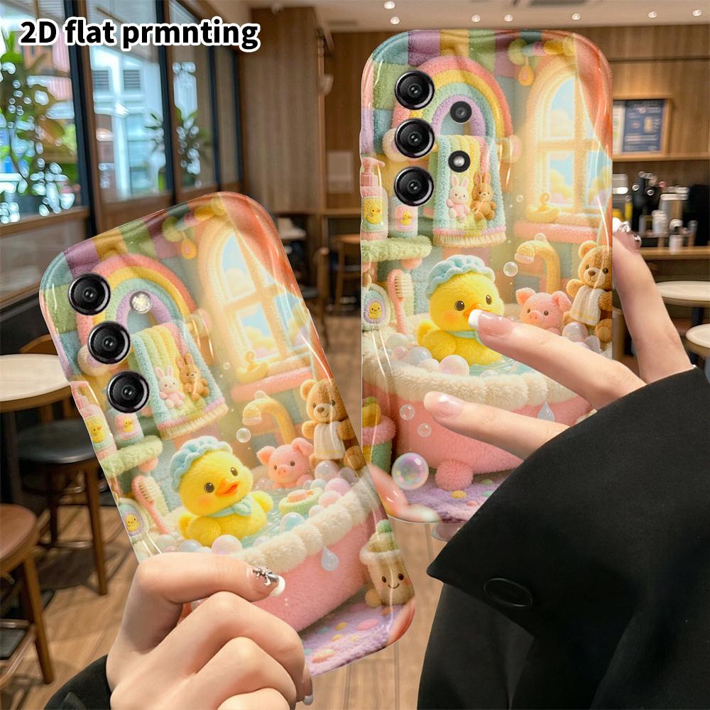 Phone Case: 2D flat, suitable for Samsung Galaxy A34 A35 M05 M06 S20 S22 S21 FE Plus 5G protective case, little yellow duck bubble bath, perfect holid