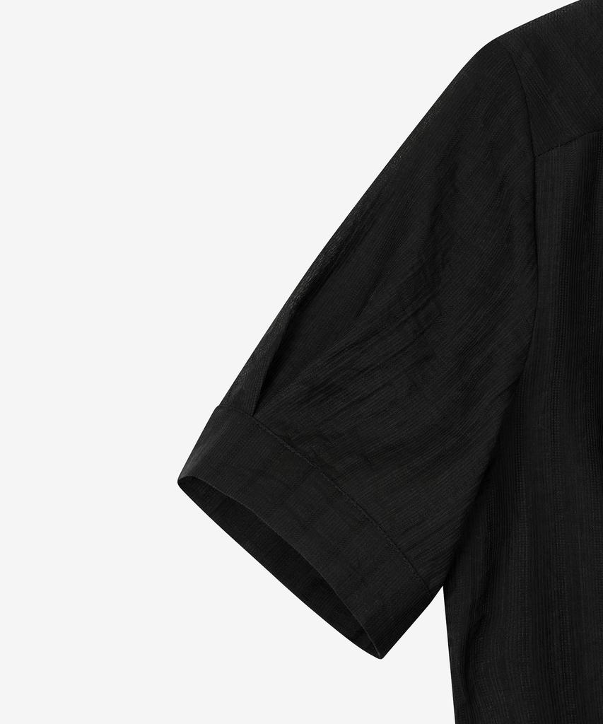 BASIKA Half-Sleeve V-Neck Tie Blouse (Black)