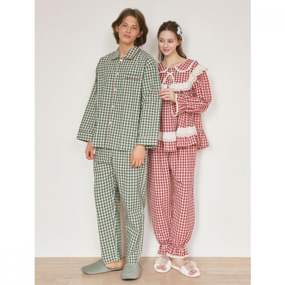 Lunaluz Women S Cotton Long Sleeve Round Neck Two Piece pajamaS Merry Check