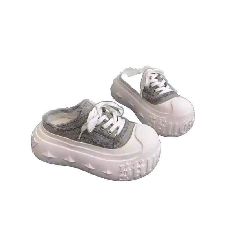 Denim big head muffin platform bread shoes women's spring new semi-drag small versatile shoes trend