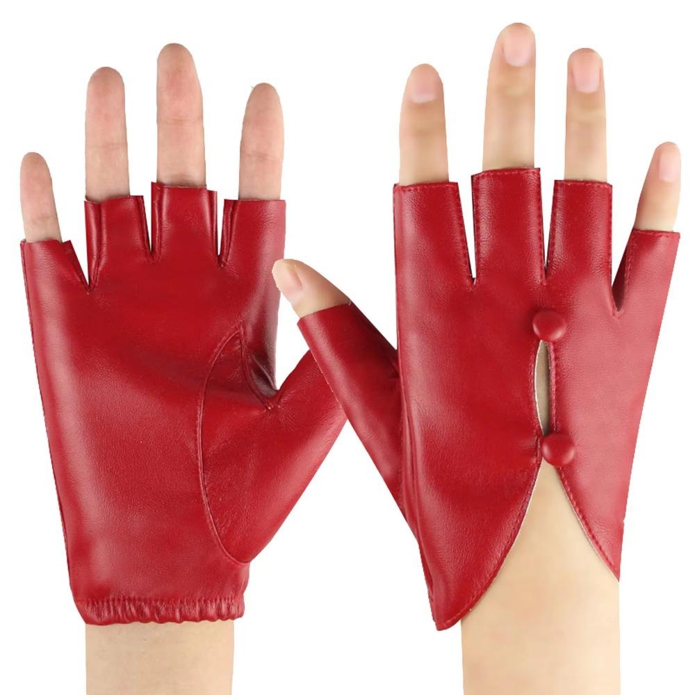 PU Leather Half Finger Gloves Button Hole Leather Gloves Stylish Women Leather Gloves  Performance