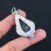 925 Silver Pear Black Fossil Coral Stone Root Chakra Bezel Birthday Wife Pendant