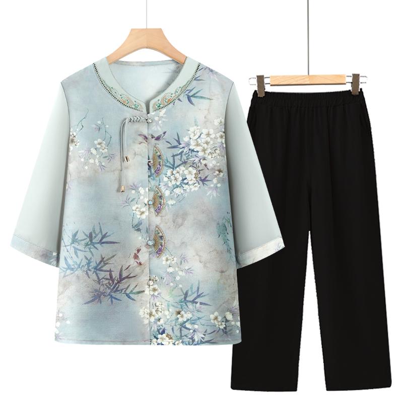 Elegant Summer Mid-Sleeve Cardigan for Elderly Women - New Chinese Style