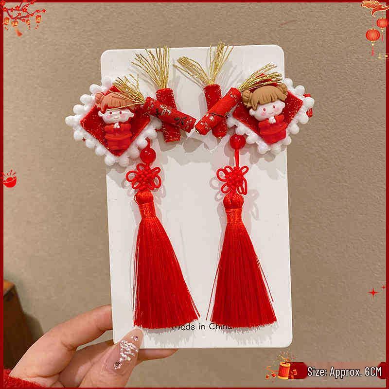 Chinese Style New Year Tassel Hair Clip for Girls