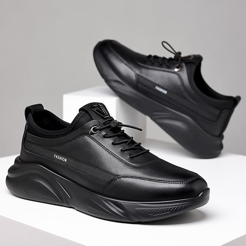 Men's Shoes 2024 Autumn Trendy Sneakers Soft Sole Breathable Black British Men's Outdoor Casual Sports Leather Shoes Size 38-44