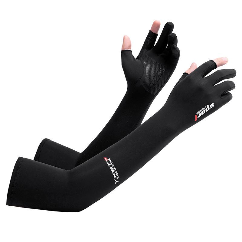 Two-finger sunscreen ice sleeves gloves for women extended five-finger summer ice silk sleeves bare finger arm covers fishing and driving men
