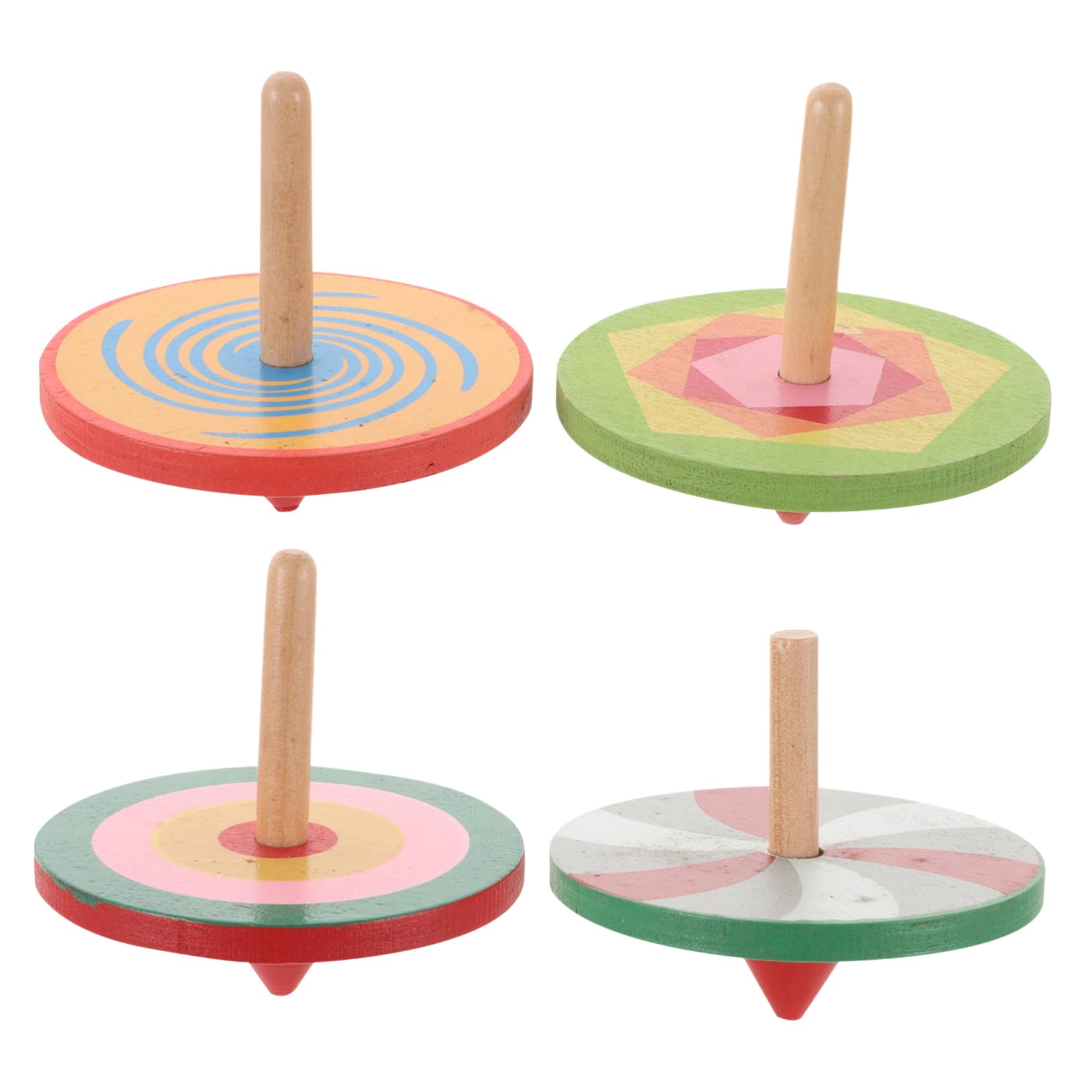 

Toyvian Wooden Wooden Toys for Elementary School Fun 4 Pieces Hand-Crank Tops, Boys, Kids, Students, Gift,