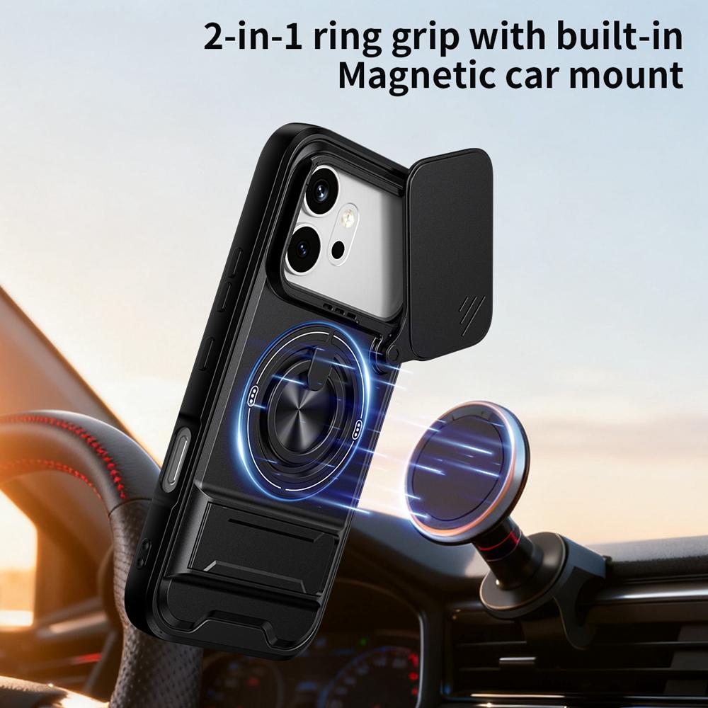 KEYSION Magnetic Phone Case for HONOR 600 600 Pro 5G Slide Camera Protection Upright Kickstand 360° Ring Shockproof Back Cover