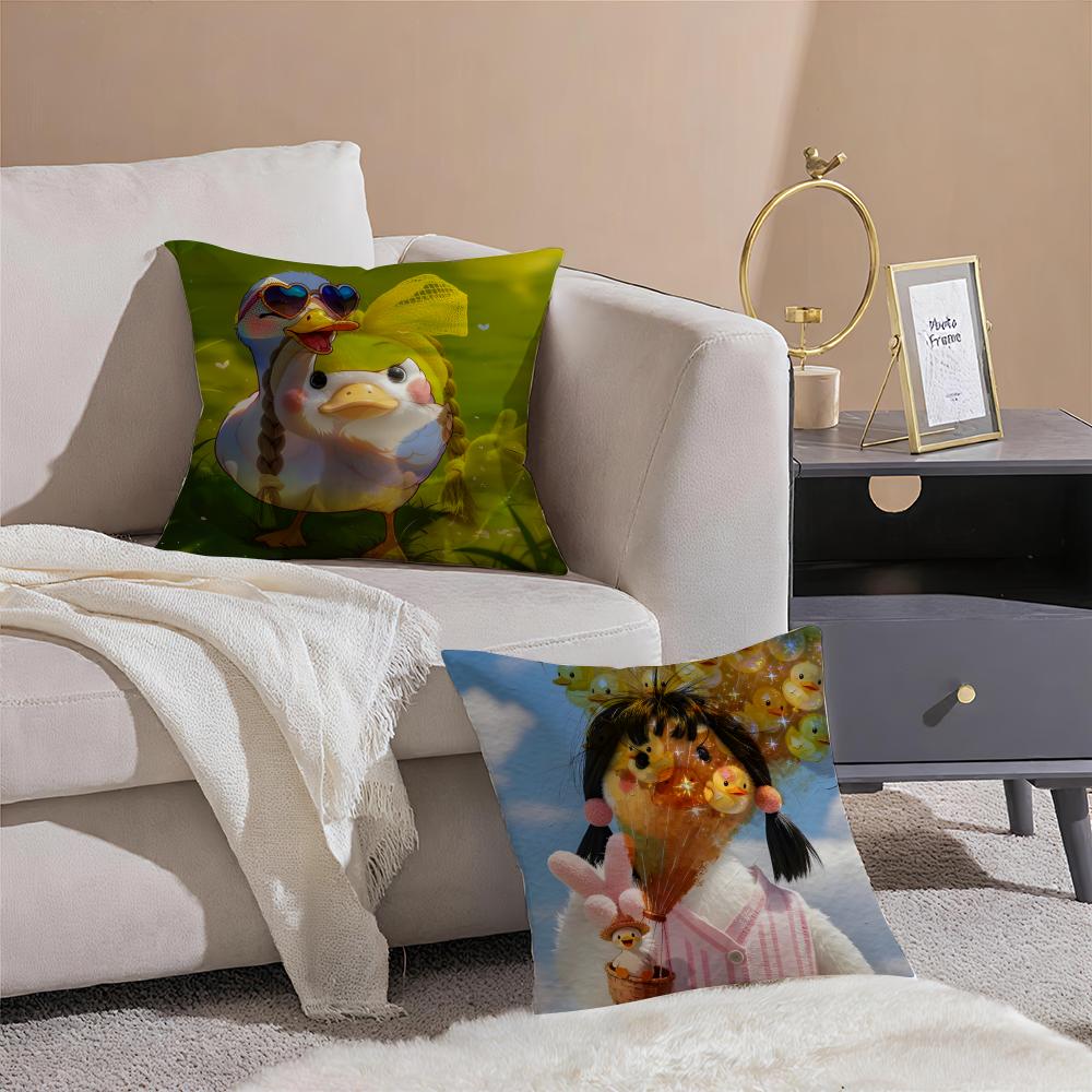 Funny And Cheerful Duck Pattern Pillow Case Double-Sided Plush Sofa Cushion Covers Organic Breathable Invisible Zipper