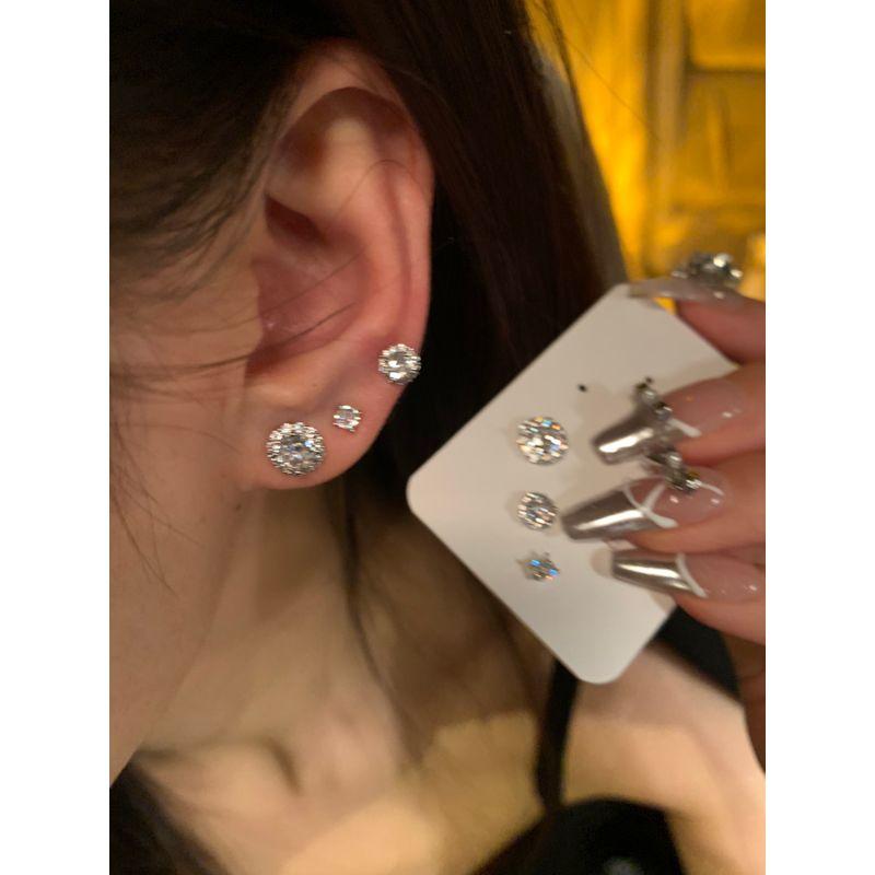 

6 PCs Set Earrings 2024 New Arrival Best Selling Fall and Winter Delicate Bead-Set Diamond Unique Ear Studs Classy Sensitive Cold Feeling Earrings Silver six-piece set
