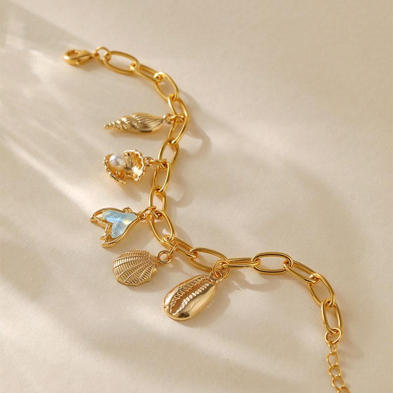 Stainless Steel Starfish Shell Mermaid Tail Chain Bracelet Women Y2K Handmade Metal Ocean Style Pendant Bracelet Luxury Jewelry