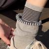 Autumn Girl Mid-calf Double-layer Spliced Socks for A Slimming and Stylish Look, Flared Flared Combed Cotton Pile Socks, Niche Striped Trendy Socks