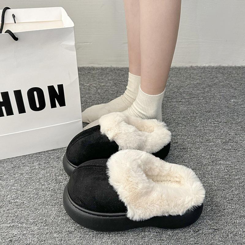 Women's Premium Textured Plush Slippers - Warm Winter Thick Bottom Heightened Home Slippers Casual Walking Indoor Shoes Snow Cotton Slippers