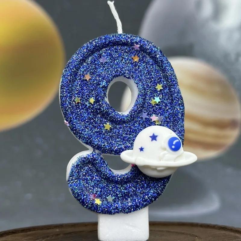 

Blue Planetary Universe Boys Birthday Number Candle Cake Topper Children Baby Party One Year Old Dessert Decor Baking Supplies