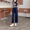 Women's High Waist Straight Leg Jeans Spring and Summer Elastic Waist Loose Wide Leg Pants Cropped Pants