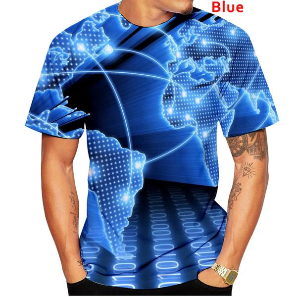 

Мужская футболка унисекс с 3D-цифровой печатью, винтажная хип-хоп футболка с коротким рукавом, повседневная футболка S синий