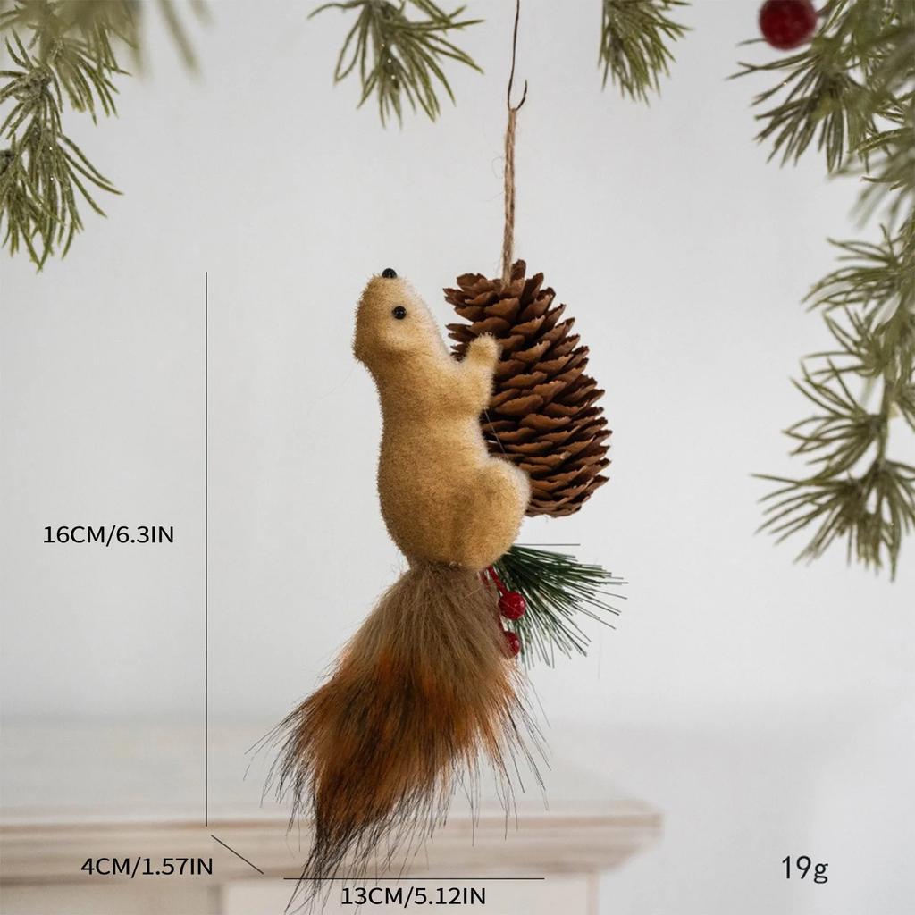 Christmas Squirrel Ornament Ball Christmas Tree Pendant Party Decoration Cute Hairy Ornament Christmas Tree 3D Hanging Decor