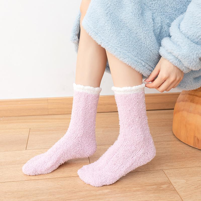 Female Autumn and Winter Plus Velvet and Thick Coral Velvet Floor Cotton Socks