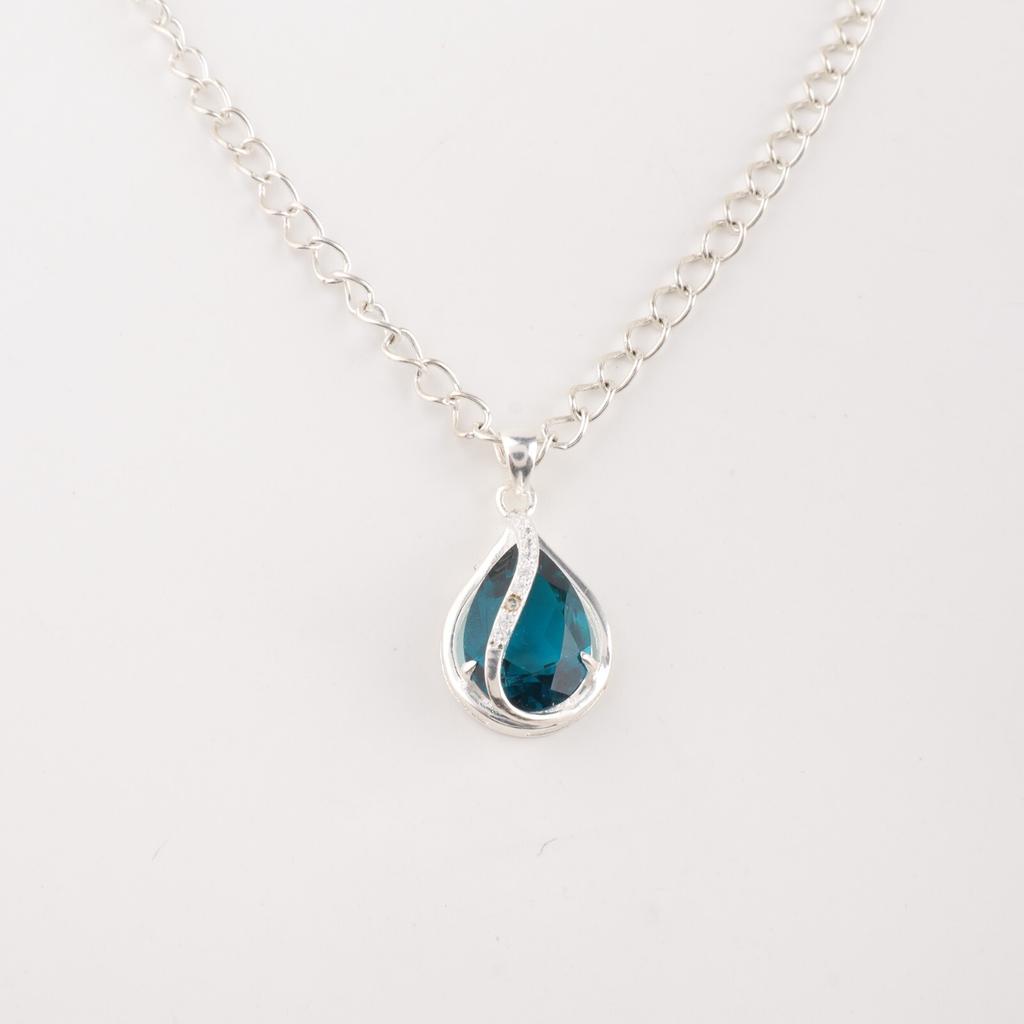 Blue Apatite Gemstone Zircon Pendant 925 Sterling Silver Jewelry Women Necklace CZP-7-2