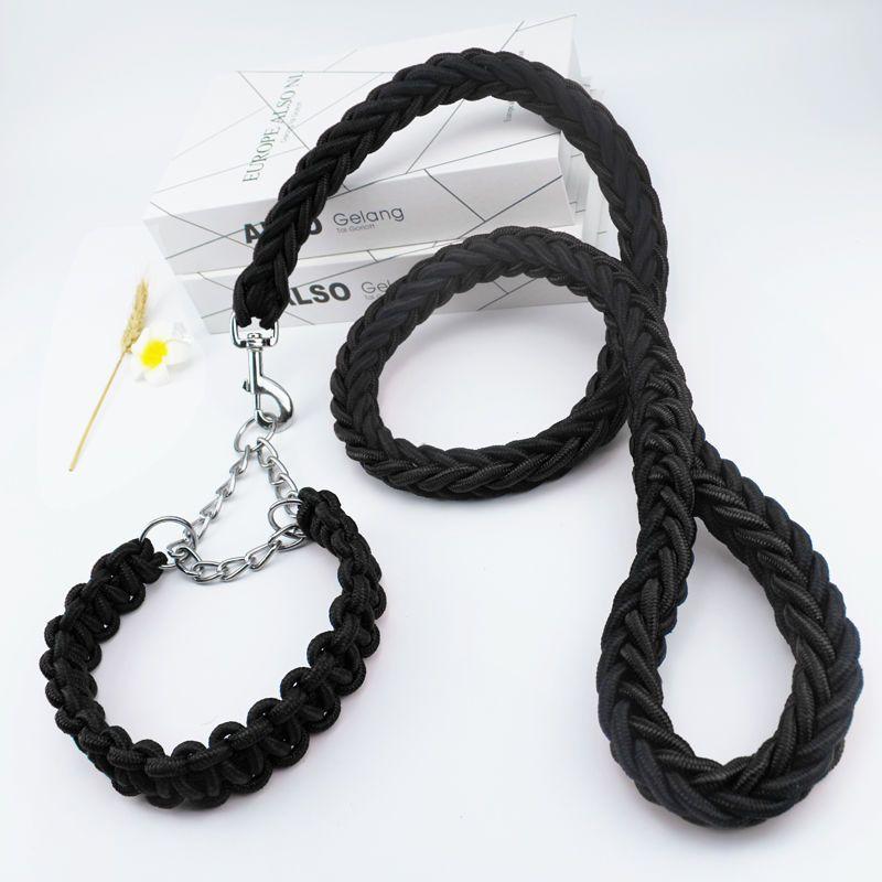 4FT Nylon Braided Rope Traction with Soft Breathable Adjustable Nylon Dog Collar for Small Medium Large Dogs Walking,Hiking,Camping,Exploring