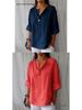 Women's Cotton Linen V-Neck Button T-Shirt - Summer Loose Fit
