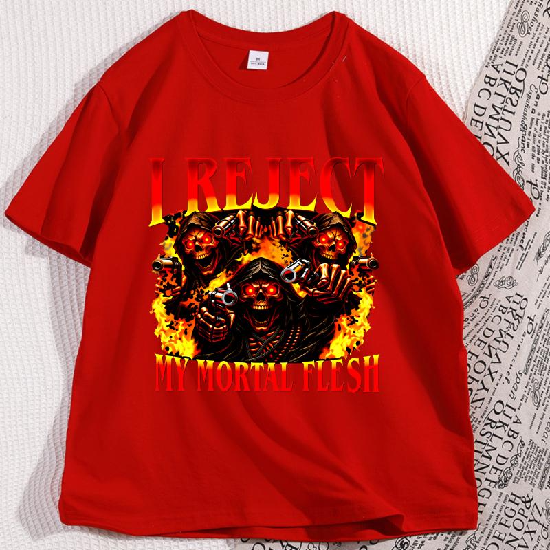 

I Reject My Mortal Flesh T Shirt Funny Grim Reaper Graphic Tee Vintage Goth Clothing for Men Women Humor Tshirt Clothing S