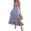 Summer new suspender skirt split ethnic style print dress