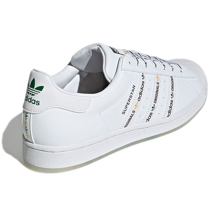 Adidas Superstar Logo Stripes - Pantofi sport unisex, albi, verde aprins, GX2990, albi