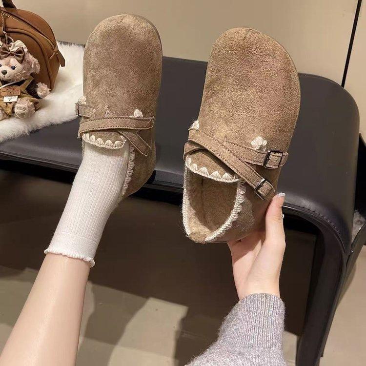 

Autumn and winter, platform-soled velvet Birkenstocks, new lazy shoes, inner height increase, warm Birkenstocks cotton shoes 35 хаки