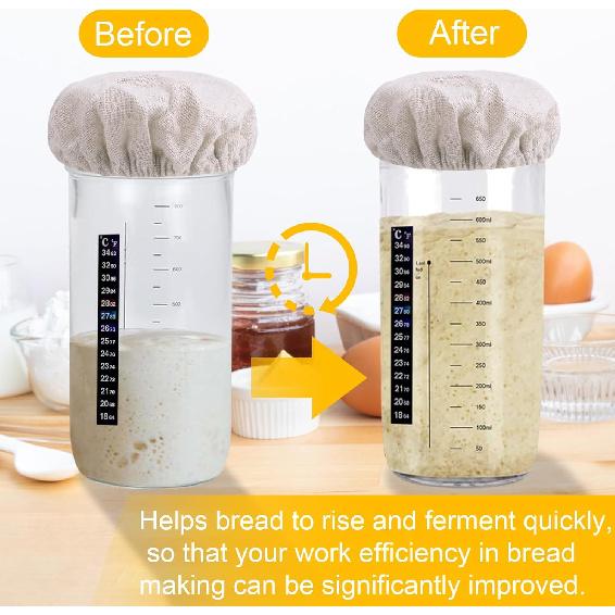 100% Cotton Sourdough Jar Cover,5 PCS Reble Sourdough Bread Proofing Starter Jar Cloth Covers for Most Glass Mason Sour Dough Crock