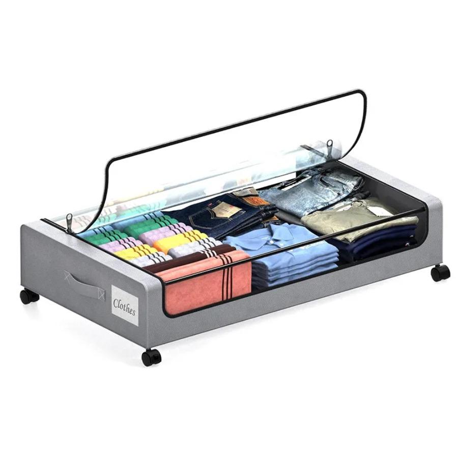 Under Bed Storage with Wheels Under Bed Storage Containers with Dividers Clear Lids 65L Under The Bed Storage Organizer Bins