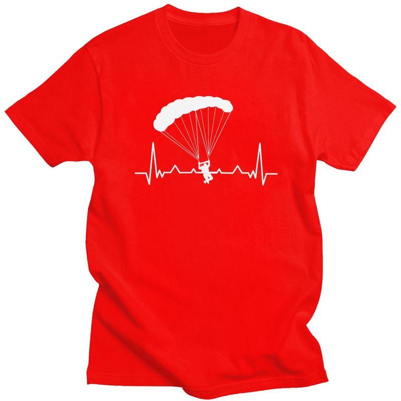 Custom Heartbeat Paraglider Extreme Sports Adventure Paragliding Tshirts for Men Short Sleeve Casual T Shirt Skydiving Tshirts