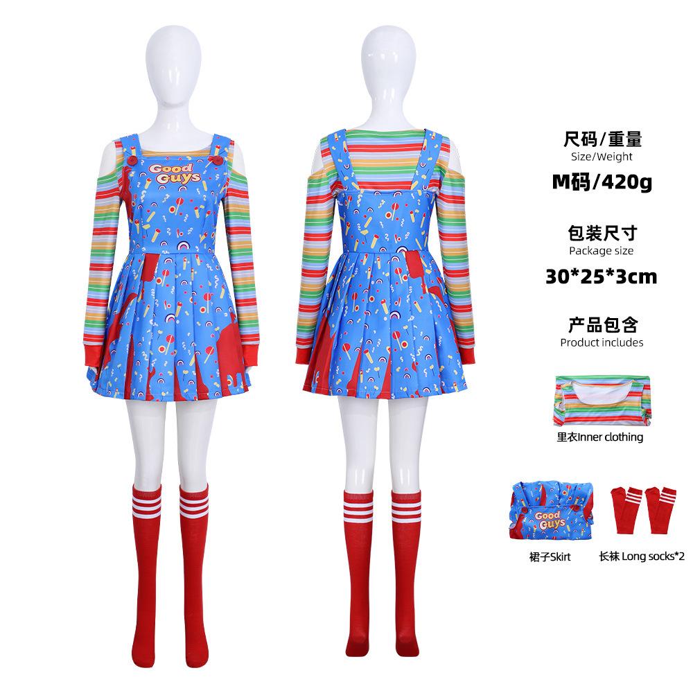 New Ghost Baby Horror 2 Chucky Cosplay Costume Dress Blue Ladies COS Skirt