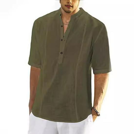 2023 Men's Mid-Sleeve Casual Linen Shirt: Comfortable European & American Style