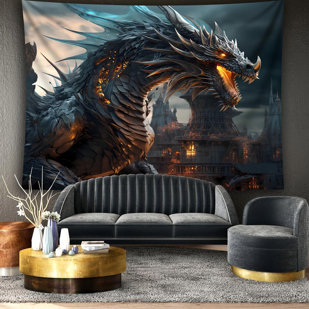 1pc Gothic Dark Fantasy Dragon Tapestry, Polyester Fabric, Machine Washable, Suitable for Bedroom Living Room Decoration