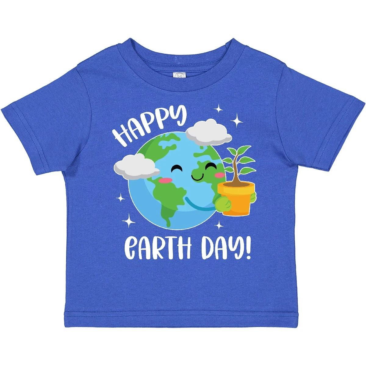 Inktastic Happy Earth Day Cute Smiling Planet Earth With Tree Toddler T-Shirt 140