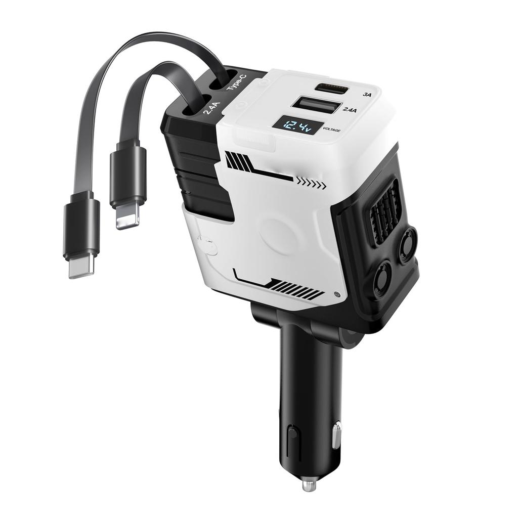 Retractable Car Charger With Retractable Cables, 4 In 1 Super Fast Car Phone Charger, 2 USB Ports Car Charger Adapter